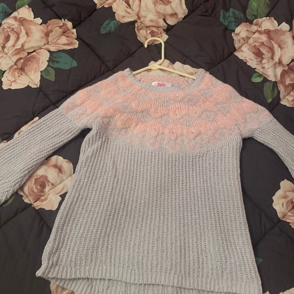Pink and grey winter sweater
